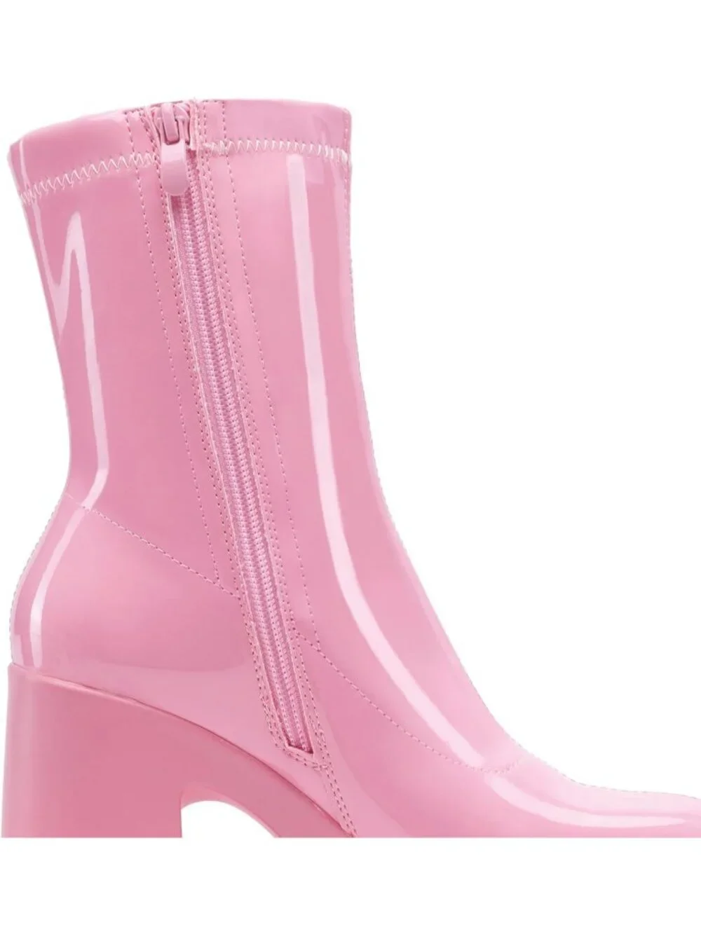 Women's Pink High Chunky Block Heel Square Toe Platform Gogo Ankle Boots